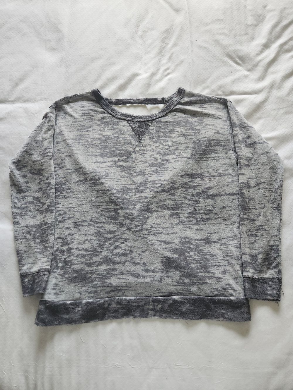 Paper Moon Gray Burnout Fleece Pullover Top Open Wrap Back Lounge Shirt Size S